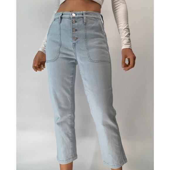 J. Crew Jeans Straight Leg Crop Raw Hem Big Pockets Button Fly - Picture 1 of 9